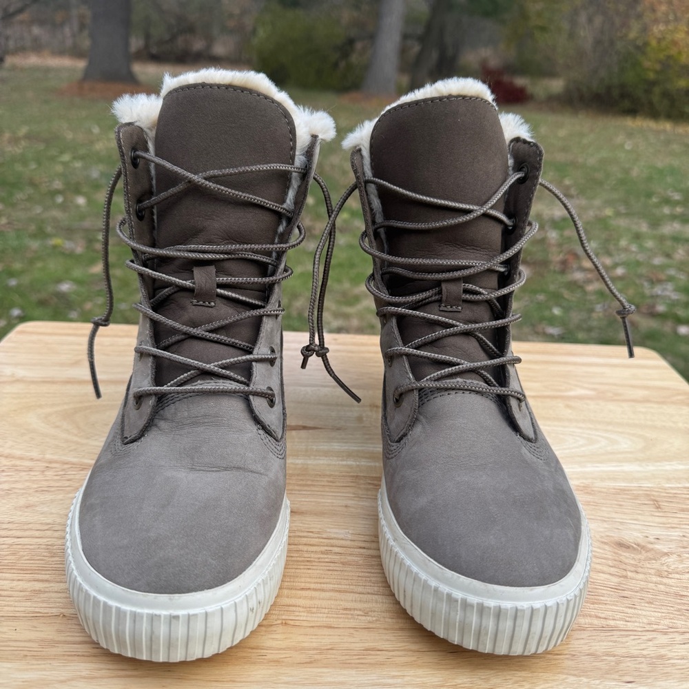 Timberland Skyla Bay Fold Down Fleece Boots Olive Nubuck Lace Up 6 - Picture 4 of 14